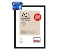 DEHA Design Fontana Wooden Picture Frame - A3 (29.7x42 cm) - Black - with Synthetic Glass and Push/Turn Clips