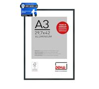 DEHA Design Tribeca Aluminium Picture Frame - A3 (29.7x42 cm) - Brushed Black - with Synthetic Glass and Push/Turn Clips