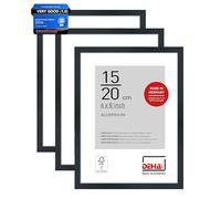 DEHA Design Tribeca Aluminium Picture Frames - 15x20 cm (6x8 in) - Brushed Black (Pack of 3) - with Synthetic Glass and Push/Turn Clips