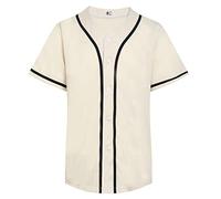 DEHANER Plain Blank Baseball Jerseys for Men Women Adult Hip Hop Hipster Button Down Shirts Sports Uniforms Outfits, Black Stripe-Cream Jersey, S