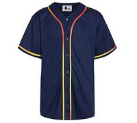 DEHANER Plain Blank Baseball Jerseys for Men Women Adult Hip Hop Hipster Button Down Shirts Sports Uniforms Outfits, Multicolor Stripe-navy Jersey, Large