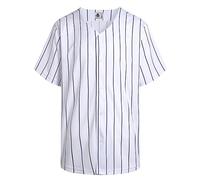 DEHANER Plain Blank Baseball Jerseys for Men Women Adult Hip Hop Hipster Button Down Shirts Sports Uniforms Outfits, Navy Blue Pinstripe-white Jersey, 3XL