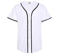 DEHANER Plain Blank Baseball Jerseys for Men Women Adult Hip Hop Hipster Button Down Shirts Sports Uniforms Outfits, Black Stripe-White Jersey, S