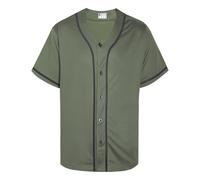 DEHANER Plain Blank Baseball Jerseys for Men Women Adult Hip Hop Hipster Button Down Shirts Sports Uniforms Outfits, Black Stripe-army Green Jersey, S