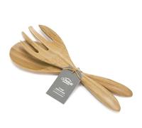Dehaus® Large Bamboo Salad Servers - Eco Friendly Wooden Serving Spoons Set - Fork & Spoon Cutlery Tongs - Giant Farmhouse Style Kitchen Servers for Salad, Fruit or Pasta at Dinner Parties