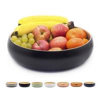 Dehaus® Large Stylish Bamboo Fruit Bowl - 30cm, Black - Wooden Salad Serving Bowl - Fruit Basket for Kitchen or Bread Basket - Table Centrepiece Decoration - Home & Kitchen Tableware Accessories