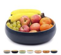 Dehaus® Large Stylish Bamboo Fruit Bowl - 30cm, Navy Blue - Wooden Salad Serving Bowl - Fruit Basket for Kitchen or Bread Basket - Table Centrepiece Decoration - Home & Kitchen Tableware Accessories