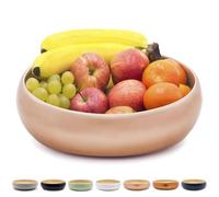 Dehaus® Large Stylish Bamboo Fruit Bowl - 30cm, Rose Gold - Wooden Salad Serving Bowl - Fruit Basket for Kitchen or Bread Basket - Table Centrepiece Decoration - Home & Kitchen Tableware Accessories