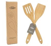Dehaus® Premium Bamboo Fish Slice & Turner - Set of 2 - Luxury Wooden Kitchen Utensils - Slotted Turner & Flipper Utensil Accessories - Wood Cooking Tools for Non Stick Pan or Wok - Mini Starter Sets
