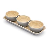 Dehaus® Small Bamboo Dipping Bowls & Tray Set - Grey - Mini Wooden Dip Pinch Bowl Serving Dishes for Party Snack Food, Condiments, Dips, Nibbles, Crisp, Nuts, Tapas, Olive Appetizer, Soy Sauce