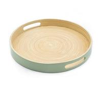 Dehaus® Stylish Wooden Bamboo Tray - Sage Green Large - Luxury Round Wood Lap Trays for Eating Dinner, Tea and Coffee Tray, Bar Drinks or Food Serving Trays with Handles - Eco Friendly