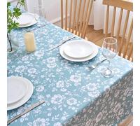 Dehaus® Wipe Clean Table Cloth - Duck Egg Floral Bloom - Wipeable PVC Oilcloth Table Cover - Plastic Vinyl Tablecloth - Water Resistant Easy Clean - Kitchen Dining Protector (Square 140 x 140cm)
