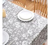 Dehaus® Wipe Clean Table Cloth - Grey Floral Bloom - Wipeable PVC Oilcloth Table Cover - Plastic Vinyl Tablecloth - Water Resistant & Easy Clean - Kitchen & Dining Protector (Square 140 x 140cm)