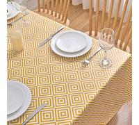 Dehaus® Wipe Clean Table Cloth - Ochre Geo Diamond - Yellow PVC Oilcloth Table Cover - Plastic Vinyl Tablecloth - Water Resistant Easy Clean - Kitchen Dining Protector (Square 140 x 140cm)