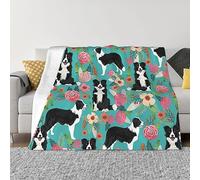 DEHIWI Border Collie Florals Flannel Fleece Blanket 80"X60" Ultra Soft Warm Cozy Throw Blanket All Season Blankets For Bed Sofa Living Room Outdoor