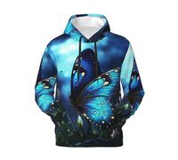 DEHIWI Butterfly Night Men'S Fleece Pullover Hoodie Ultra Soft Warm Hooded Sweatshirt With Pockets, Black, L/5XL