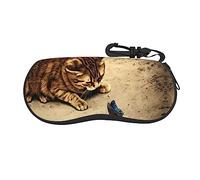 Dehiwi Funny Brown Cat Sunglasses Case Soft Ultra Light Neoprene Eyeglass Case With Belt Clip For Women Men, Black, One size