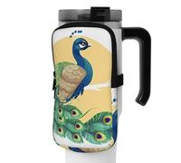 DEHIWI Water Bottle Pouch Beautiful Peacock Waterproof Drinking Tumbler Pouch With Zipper Compartment Gym Water Bottle Bag Accessories For Men Women