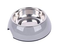 Dehner Dog and Cat Bowl, Diameter 22 cm, Height 6 cm, 700 ml, Melamine/Stainless Steel/Rubber, Grey