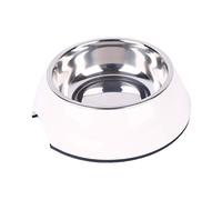 Dehner Dog and Cat Bowl Diameter 22 cm Height 6 cm 700 ml Melamine/Stainless Steel/Rubber White