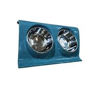 Dehner Double Dog Bowl, Approx. 38 x 25 x 7 cm, Melamine/Stainless Steel, Blue
