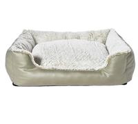 Dehner Lieblinge Casim Cuddly Dog Bed/Cat Bed with Non-Slip Base, Approx. 85 x 65 x 25 cm, Size L, Polyster/Polypropylene, Beige/White