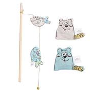 Dehner Premium Lovely Cat Toy Set, Beaver and Fish on the Fishing, Approx. 6.5 x 34 x 5 cm, Wood/Polyester, Multi-Coloured
