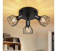 Dehobo Adjustable Ceiling Light with E14 Socket - Retro Style Ceiling Spotlight - 3 Spotlights - Black - Industrial Ceiling Light for Kitchen, Bedroom, Living Room, Without Bulbs