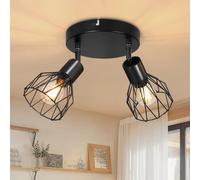 Dehobo Adjustable Ceiling Light with E14 Socket - Retro Style Ceiling Spotlight - Kitchen LED Ceiling Light 2 Spots Black - Industrial Ceiling Light for Kitchen, Bedroom, Living Room, Without Bulbs