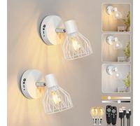 Dehobo Battery Operated Wall Light, 2 Set Wireless Sconces With Dimmable Led Bulbs, Type-C Rechargeable Lamps Remote Control