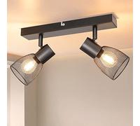 Dehobo Ceiling Lights Spotlights, Kitchen Spotlight Ceiling Bar in Matt Black, 2 Way Ceiling Light Adjustable with Metal Mesh Shades, Spot Light Fittings Ceilings with E14 Base for Lounge Bedroom
