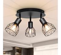 Dehobo E14 Ceiling Spot Light, Adjustable Metal Wire Cage, Black 3 Way