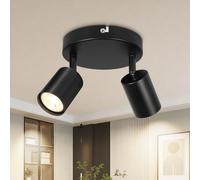 Dehobo GU10 LED Ceiling Light with 2 Spotlights, 350° Swivel, Modern Design, Black Round Design, Indoor Wall Light for Kitchen, Living Room, Bedroom, Without Bulb
