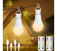 Dehobo Rechargeable Light Bulb with Remote, Dimmable LED Bulb 2 Packs | 7W E27 Bulb 3 Color Temperatures - Charging E27 LED Bulb with Key Switch Timer - for Non-Hardwired Indoor Outdoor