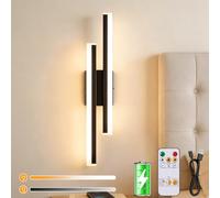 Dehobo Rechargeable Wall Light Indoor, Battery Operated Wall Light, 3 Color Temperatures Dimmable Wall Scone Modern, Acrylic 4400mAh Wireless Wall Lamp for Living Room, Bedroom, Staircase, Black