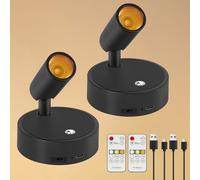 Dehobo Rechargeable Wall Lights 350° Rotatable with Remote - Magnetic Wireless Battery Led Spot Lights 4000mAh with Timer - Spotlight 3 Color Dimmable for Plant Artwork Picture, 2 Packs