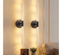 Dehobo Rechargeable Wall Lights 8000mAh Set of 2, Battery Operated Wall Lights Indoor 3CCT with Bubble Acrylic Shade, Black Wireless Wall Lamps 60CM Dimmable with Remote & Timer for Living Room