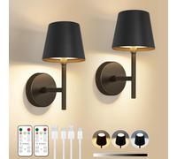 Dehobo Rechargeable Wall Lights Set of 2, Battery Operated Wall Lights Dimmable 3 Colors with Remote, 5200mAh Metal LED Wireless Wall Lamps for Bedro