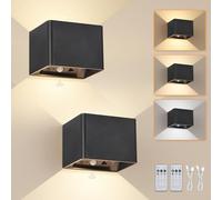 Dehobo Rechargeable Wall Lights with Motion Sensor, Remote Control, Dimmable and 3 Colors, 5400mAh Up and Down Battery Operated Wall Lamps Black, 3 Modes Wall Sconces for Bedroom, Hallway, 2 Pack