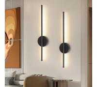 Dehobo Rechargeable Wall Sconce Lights, Battery Operated Wall Lights 3 Color Temperature, Wall Lamp Dimmable Wireless with Remote Control Black 60CM for Living Room Bedroom Hallway, 2 Pack