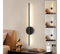 Dehobo Rechargeable Wall Sconce Lights, Battery Operated Wall Lights 3 Color Temperature, Wall Lamp Dimmable Wireless with Remote Control Black 60CM for Living Room Bedroom Hallway, 1 Pack
