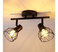 Dehobo Spot Light Fittings for Ceilings Adjustable in Matt Black Wire Cage Wall Spotlights with E14 Base Kitchen Spot Lights Industrial 2 Way Ceiling Light Bar for Indoor Hallway Living Room Shop