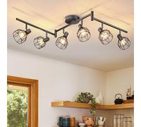 Dehobo Spot Light Fittings for Ceilings Adjustable Metal Wire Cage Kitchen Spotlight with E14 Base Black 6 Way Ceiling Light Industrial for Bedroom Bar Hallway Living Room No Bulb