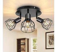Dehobo Spot Light Fittings for Ceilings Adjustable Metal Wire Cage Kitchen Spotlight with E14 Base Black 3 Way Ceiling Light Industrial for Bedroom Bar Hallway Living Room No Bulb