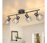Dehobo Spot Light Fittings for Ceilings Adjustable Metal Wire Cage Kitchen Spotlight with E14 Base Black 4 Way Ceiling Light Industrial for Bedroom Bar Hallway Living Room No Bulb