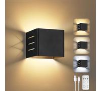 Dehobo Wall Light LED Indoor, Matt Black Wall Lamp Battery USB Rechargeable 1.5W 3000K 4000K 6000K Dimmable, Modern Hollow Indoor Wall Lighting for Living Room Bedroom Stairs Home - Pack of 1