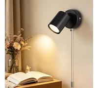 Dehobo Wall Light with Pull Cord Switch GU10, Adjustable Wall Lamp Indoor Balck, Metall Wall Spotlight Rotatable, LED Wall Sconce Lights for Bedroom, Reading Room, Staircase, Living Room, No Bulb