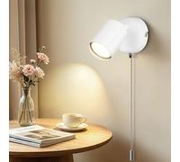 Dehobo Wall Light with Pull Cord Switch GU10, Adjustable Wall Lamp Indoor White, Metall Wall Spotlight Rotatable, LED Wall Sconce Lights for Bedroom, Reading Room, Staircase, Living Room, No Bulb