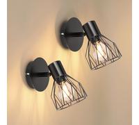 Dehobo Wall Lights Industrial with E14 Socket Adjustable Wire Cage Wall Lights Shade Black Metal Sconce Wall Lights for Indoor Home Living Room Bedroom Hallway Shop 2 Packs