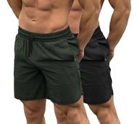 DEHORU Mens 2 Pack Gym Athletic Running Workout Shorts 7" Drawstring Elastic Waist Quick Dry Shorts with Zipper Pockets Casual(AGBK XL)